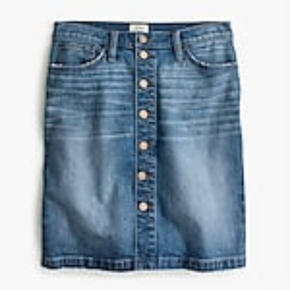 J. CREW PETITE BUTTON-FRONT DENIM SKIRT - Aster Wash - Size Petite 28